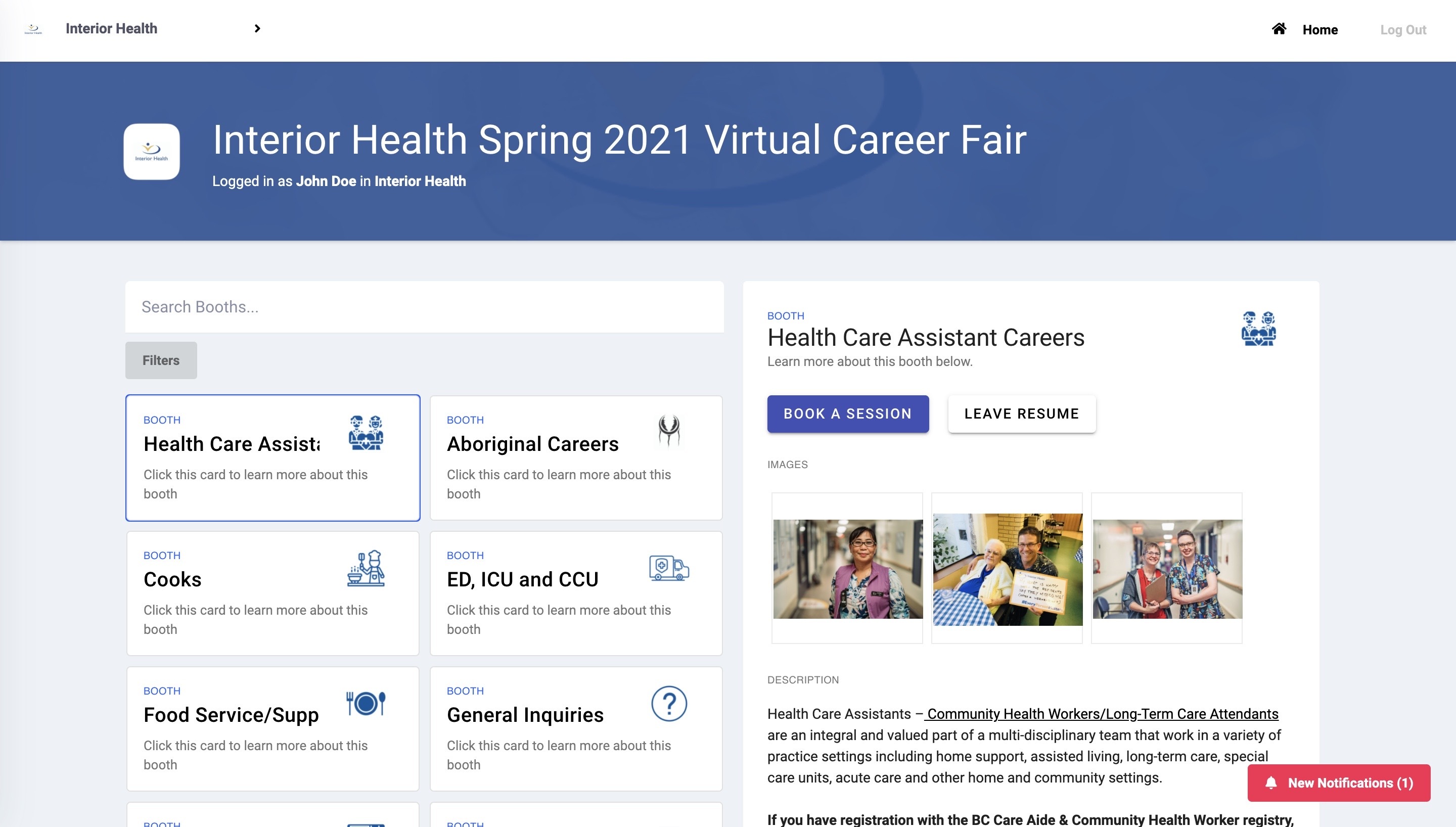 Interior Health Virtual Career Fair Booths Page