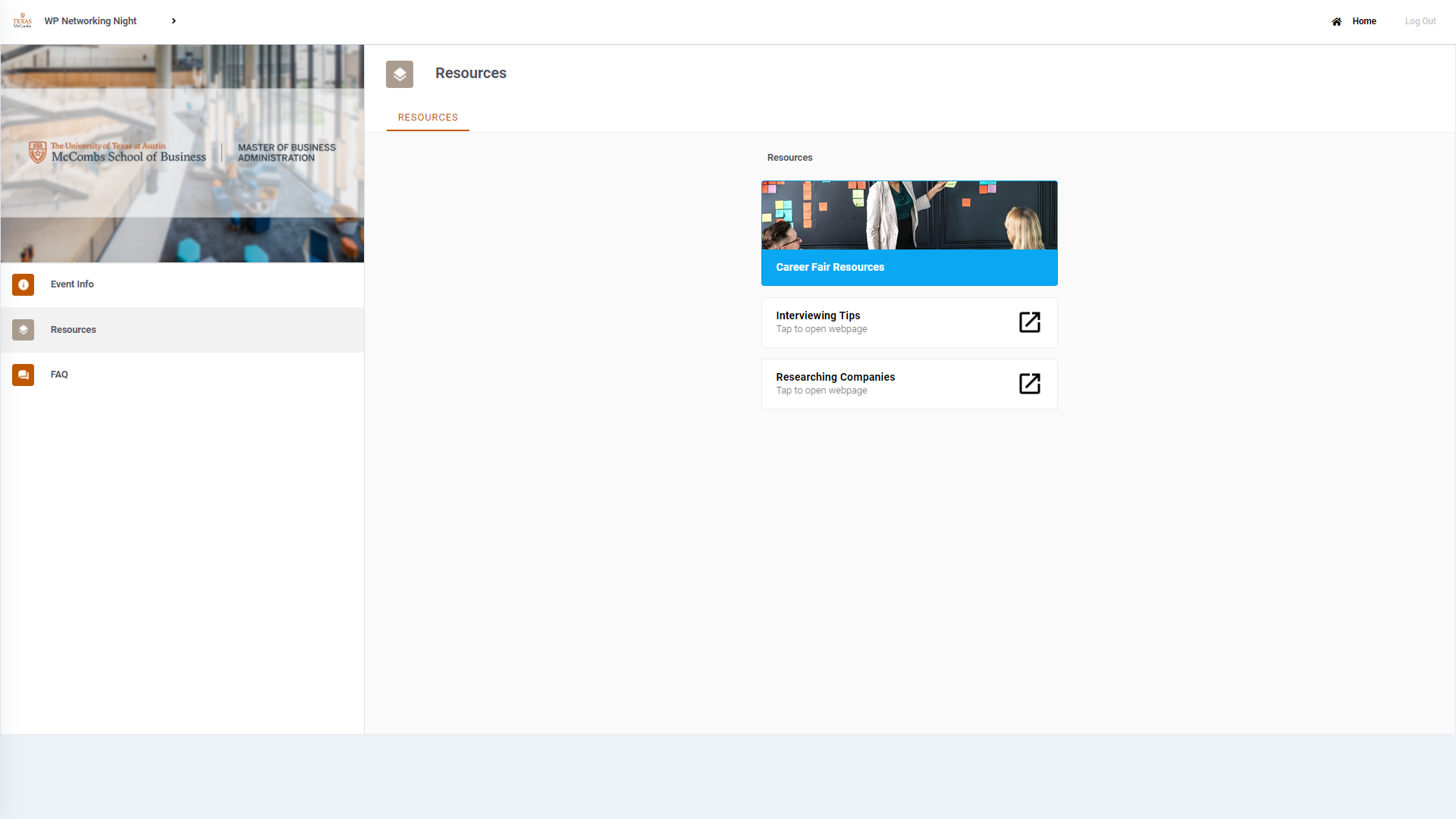 McCombs WP Networking Night Event Guide Career Fair Resources
